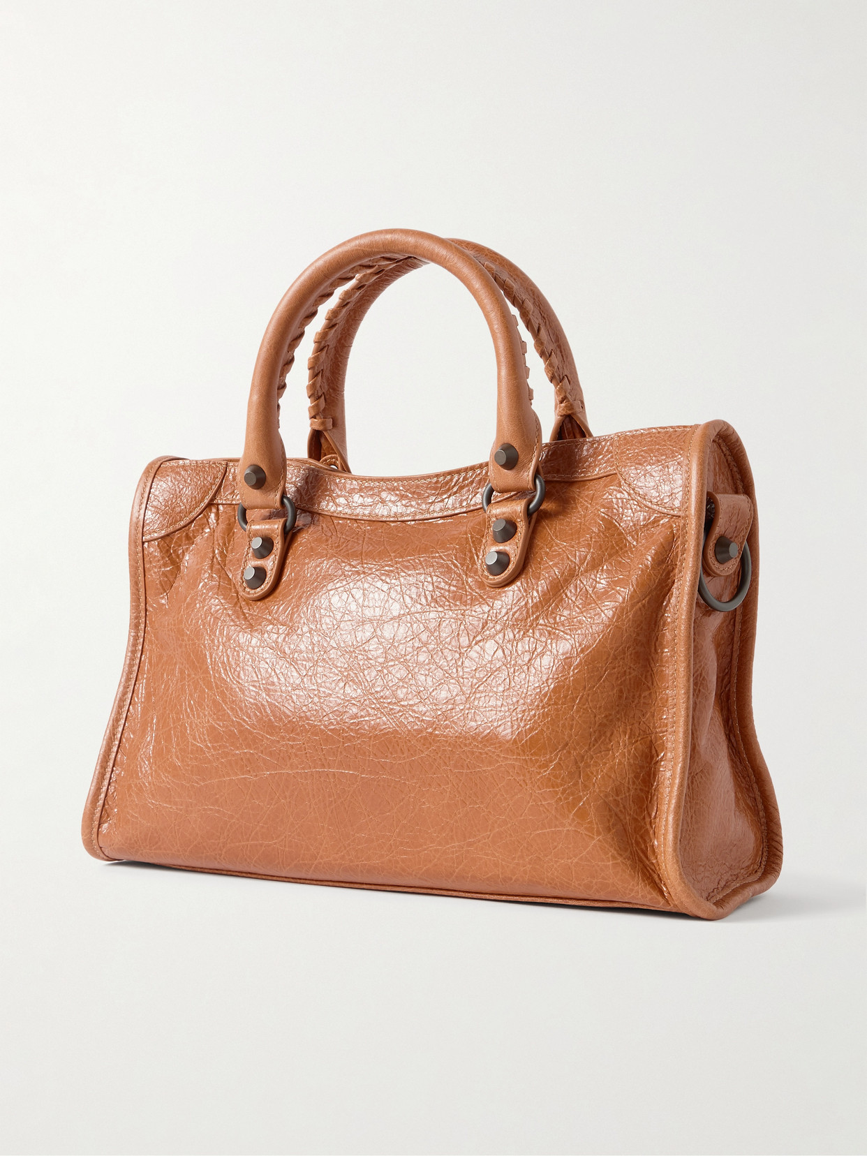 Balenciaga Le City Small Embellished Textured-leather Tote In Brown
