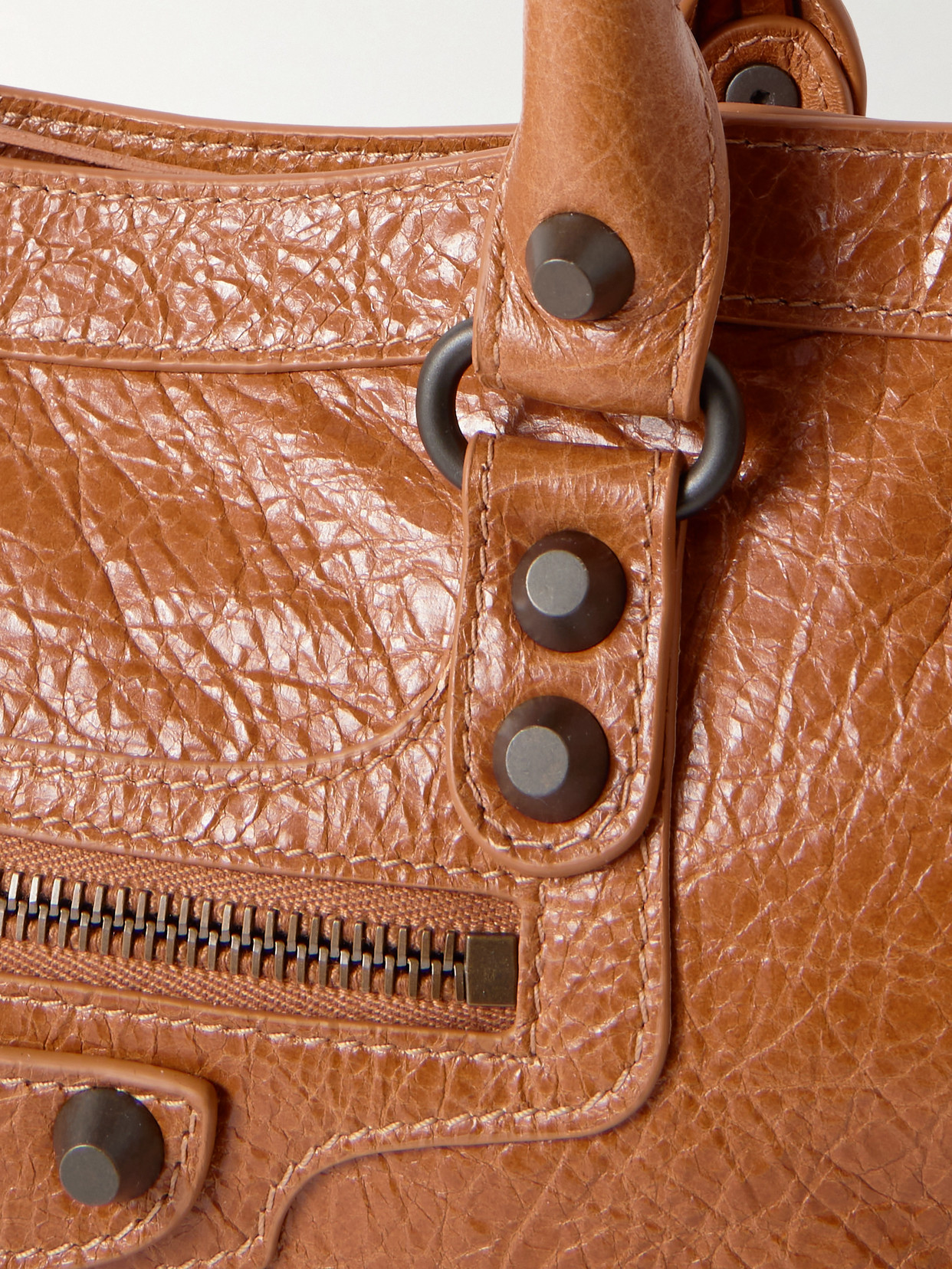 Balenciaga Le City Small Embellished Textured-leather Tote In Brown