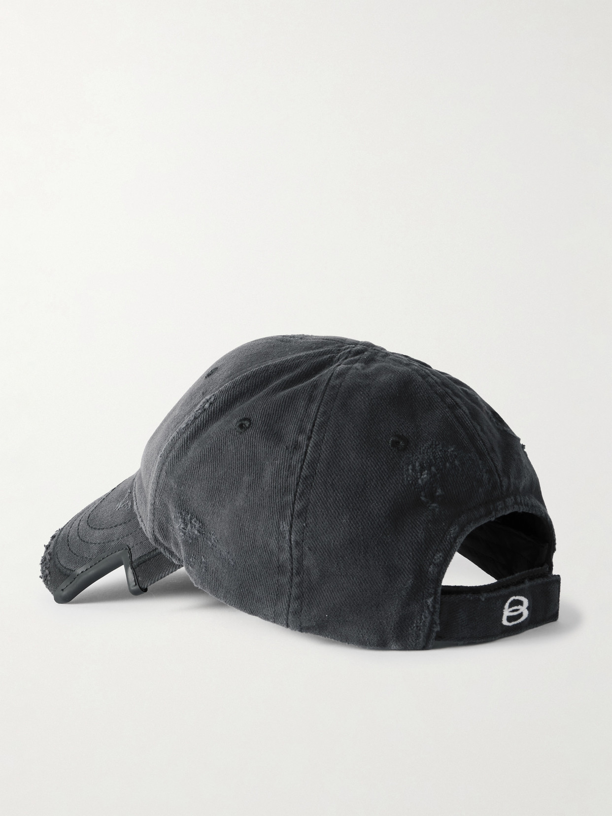 Balenciaga Double Unity Distressed Embroidered Cotton-drill Baseball Cap In Black