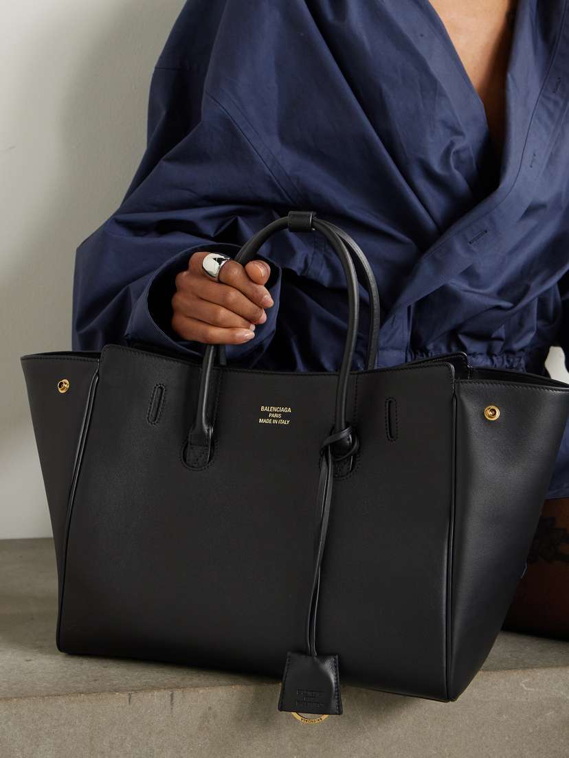 Balenciaga Hampton Leather Tote Bag - back view in Black