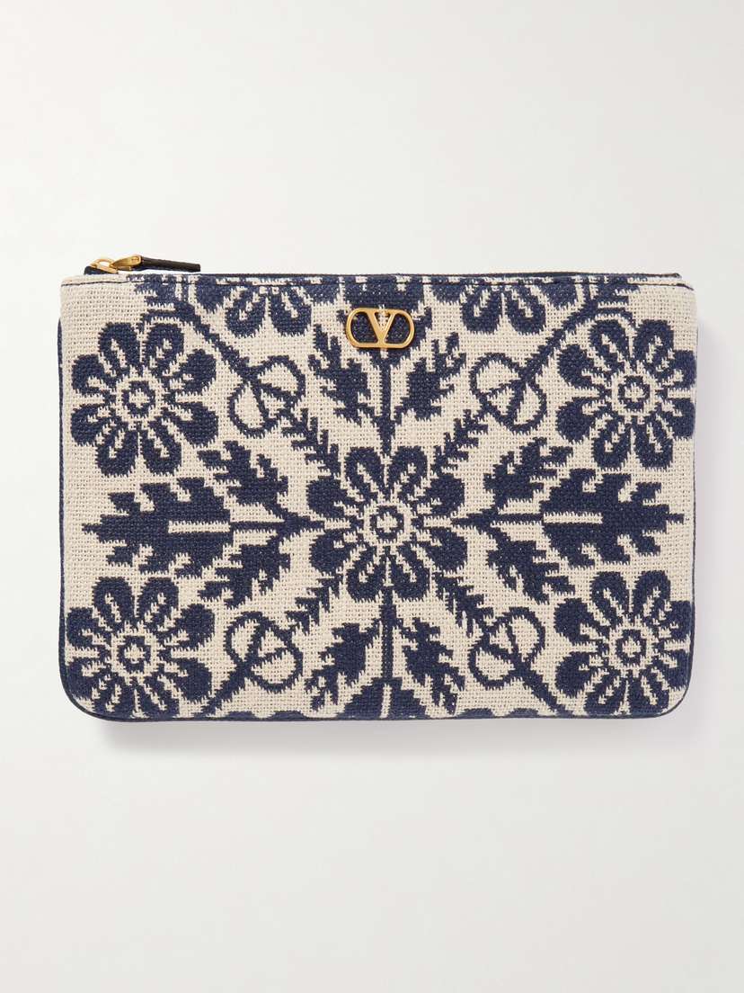 Valentino Garavani Vlogo Medium Leather-trimmed Canvas-jacquard Pouch