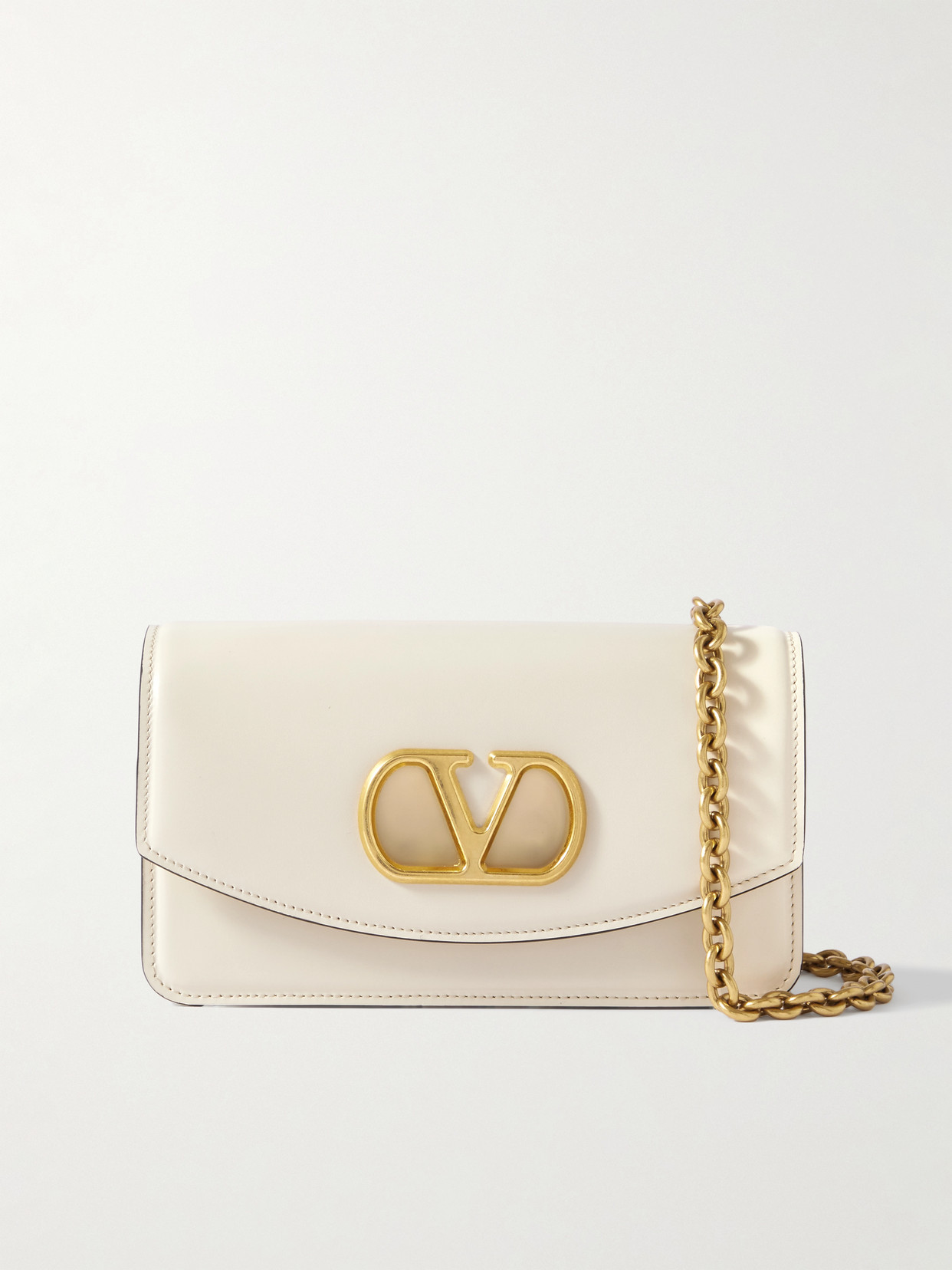 Valentino Leather Shoulder Bag Chain Strap In White