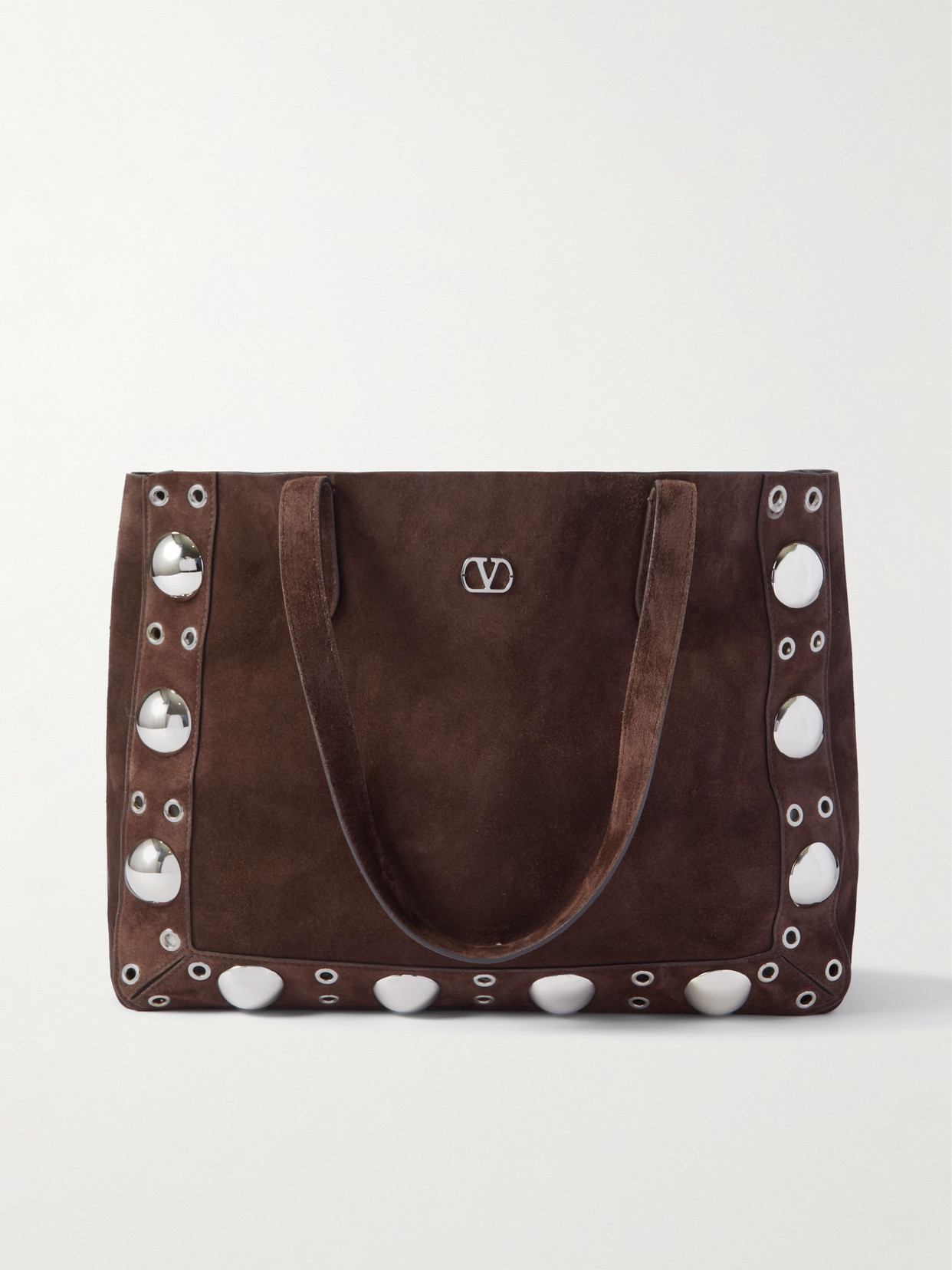Valentino Garavani Nellcote Embellished Suede Tote In Brown
