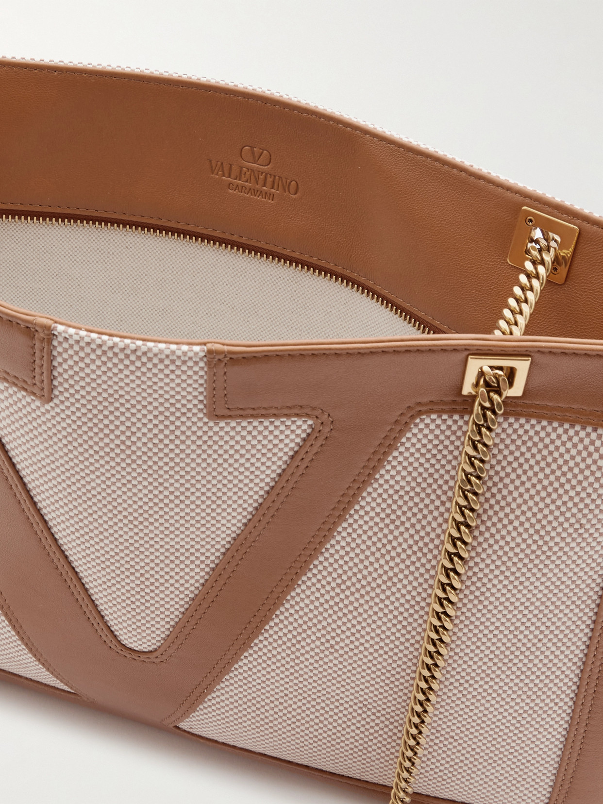Valentino Viva Superstar Medium Leather And Canvas Shoulder Bag In Neutral