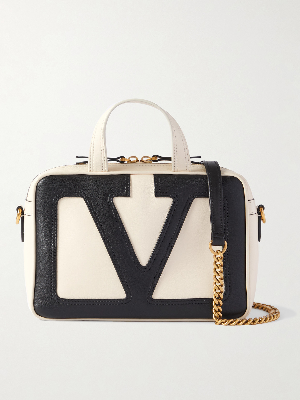 Valentino Garavani Viva Superstar Small Two-tone Leather Shoulder Bag In Off-white