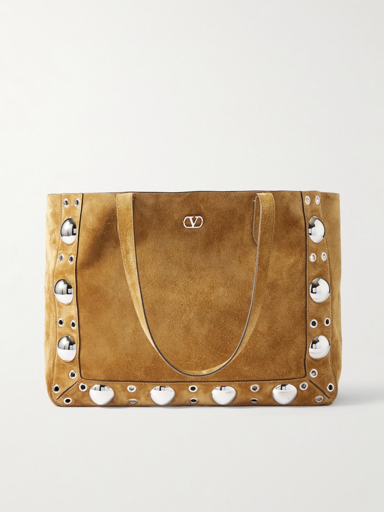 Valentino Garavani Nellcote Embellished Suede Tote In Brown
