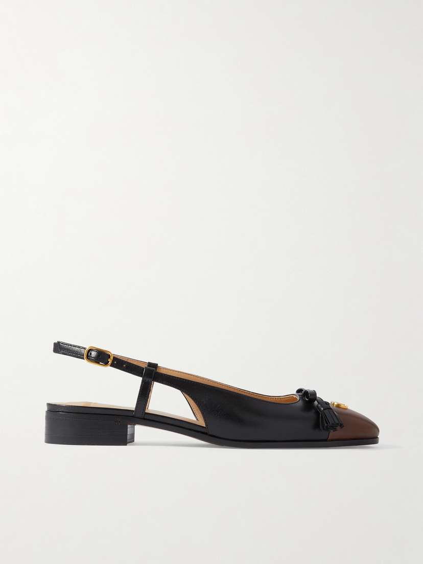 Valentino Garavani — Logo-embellished tasseled leather slingback ballet flats
