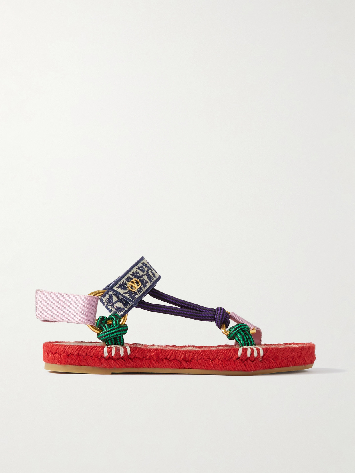 Valentino Garavani Grosgrain, Cord And Jacquard Espadrille Sandals In Red