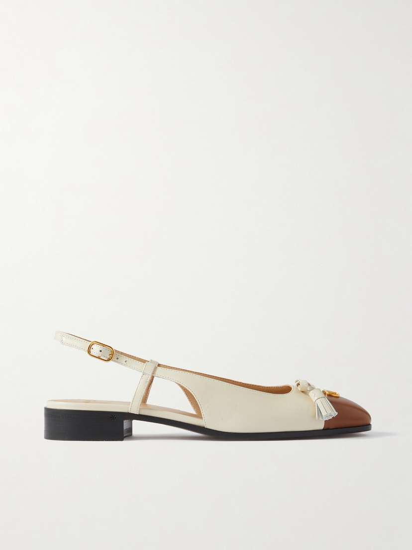 Valentino Garavani Logo-embellished Tasseled Leather Slingback Ballet Flats