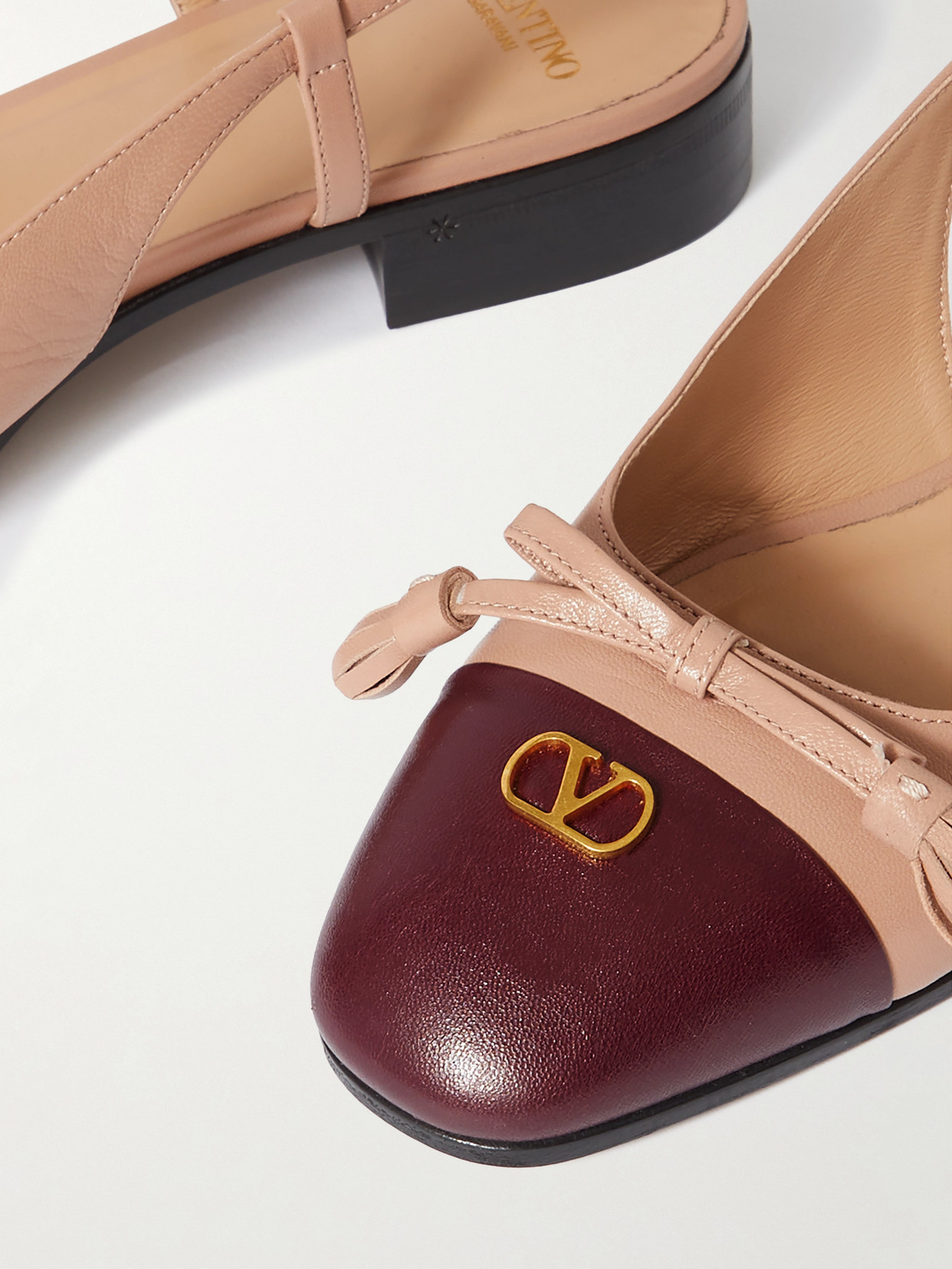 Valentino Logo-embellished Tasseled Leather Slingback Ballet Flats In Pink