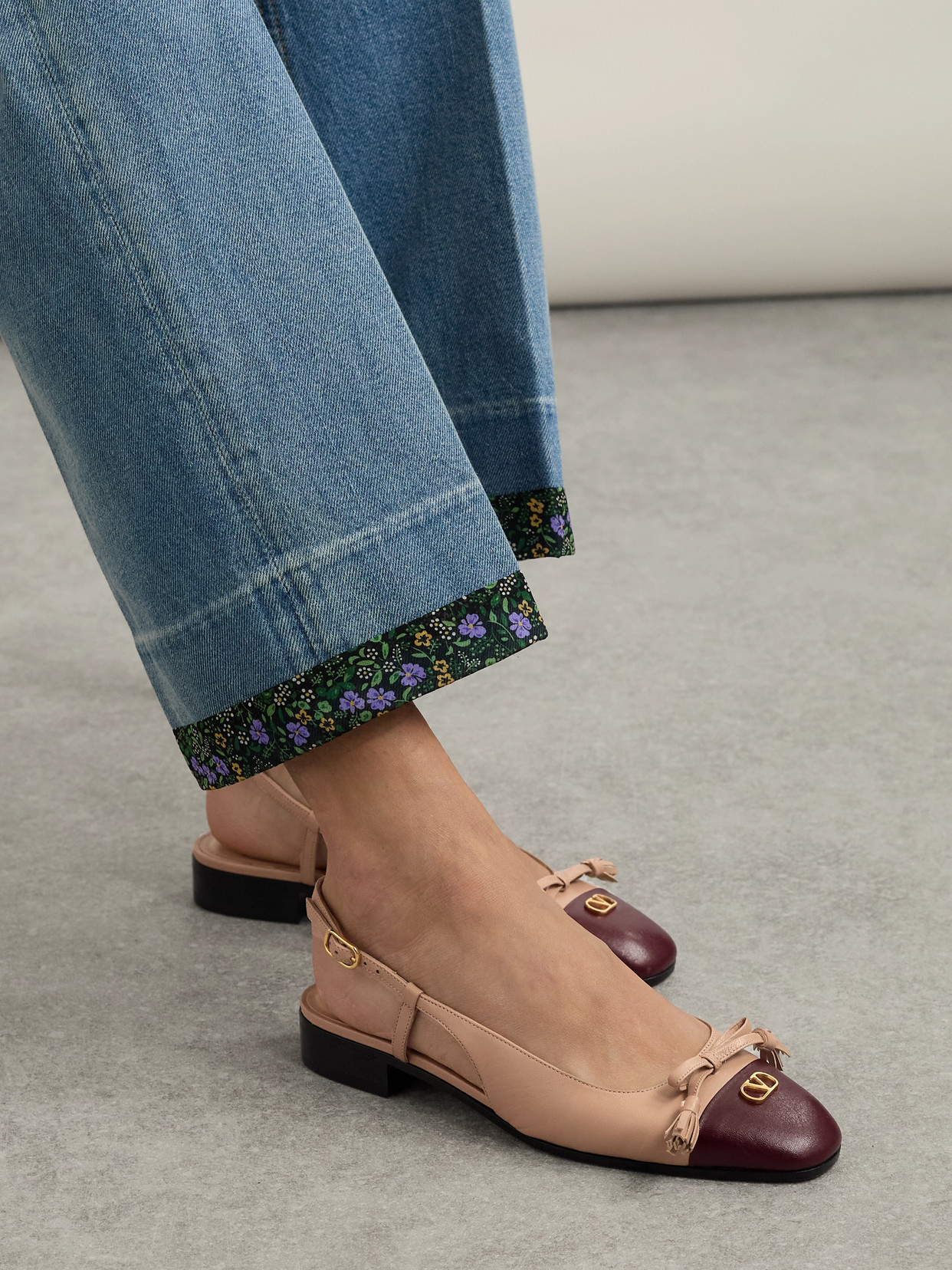 Valentino Logo-embellished Tasseled Leather Slingback Ballet Flats In Pink