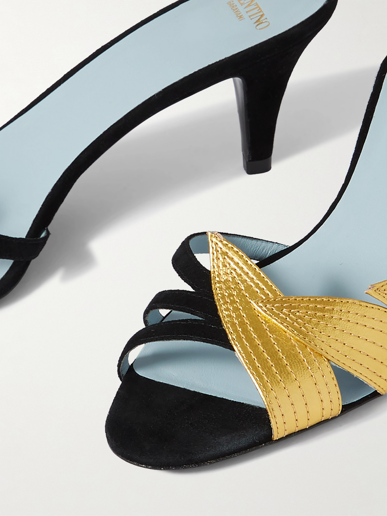 Valentino Foliefoliage 65 Suede Sandal In Black