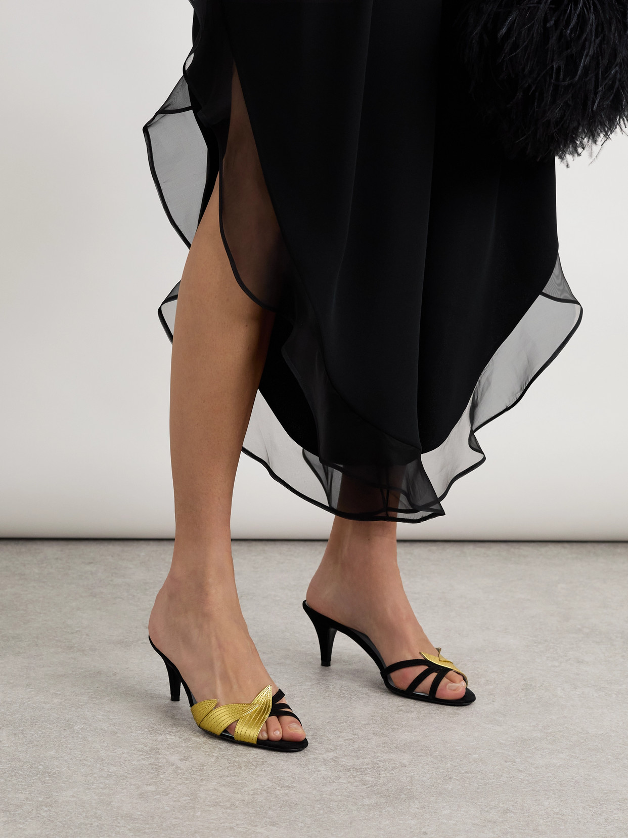 Valentino Foliefoliage 65 Suede Sandal In Black
