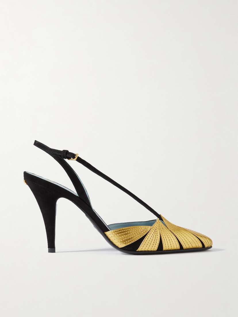 Valentino Garavani 90 Appliquéd Metallic Leather-trimmed Suede Slingback Pumps