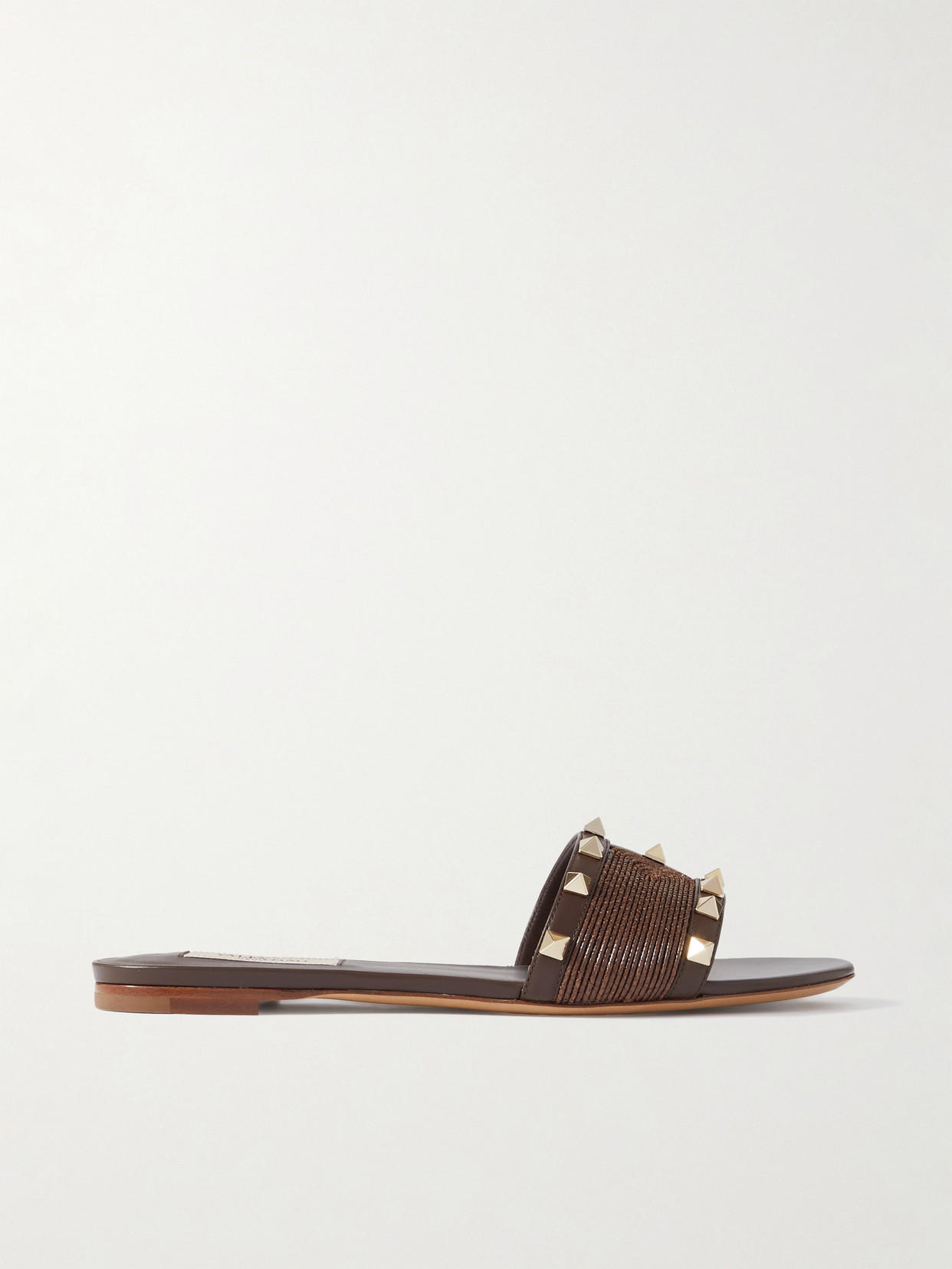 Valentino Garavani - Rockstud Raffia And Leather Slides - Dark brown