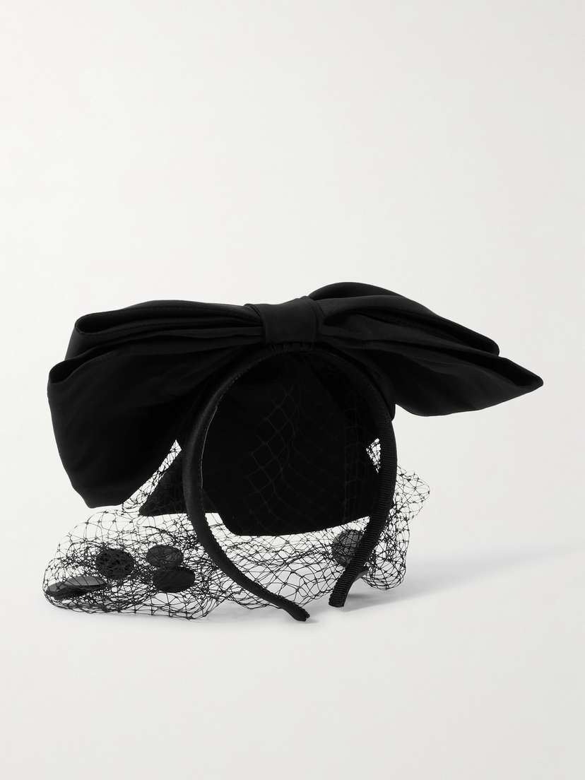 Valentino Garavani Bow-embellished Velvet Veiled Headband