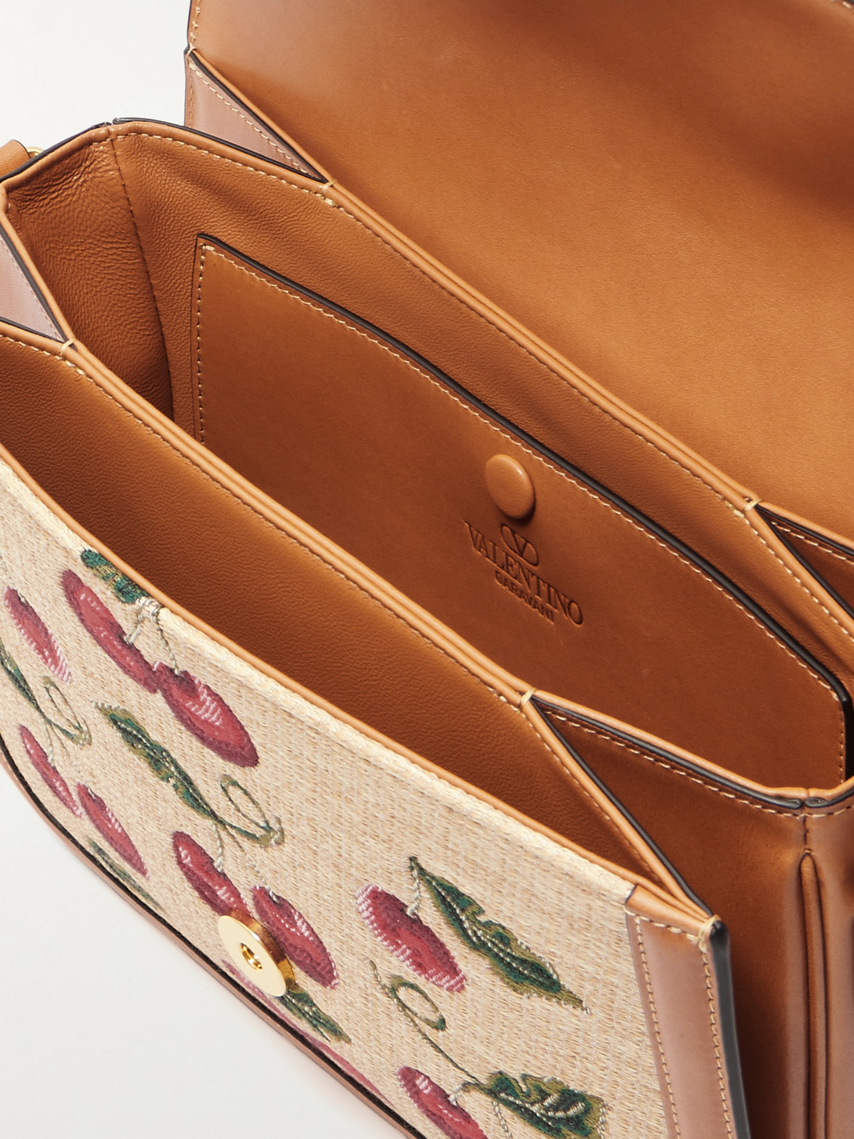 Shop Valentino 9to5 Faux Raffia-jacquard And Leather Shoulder Bag In Neutrals