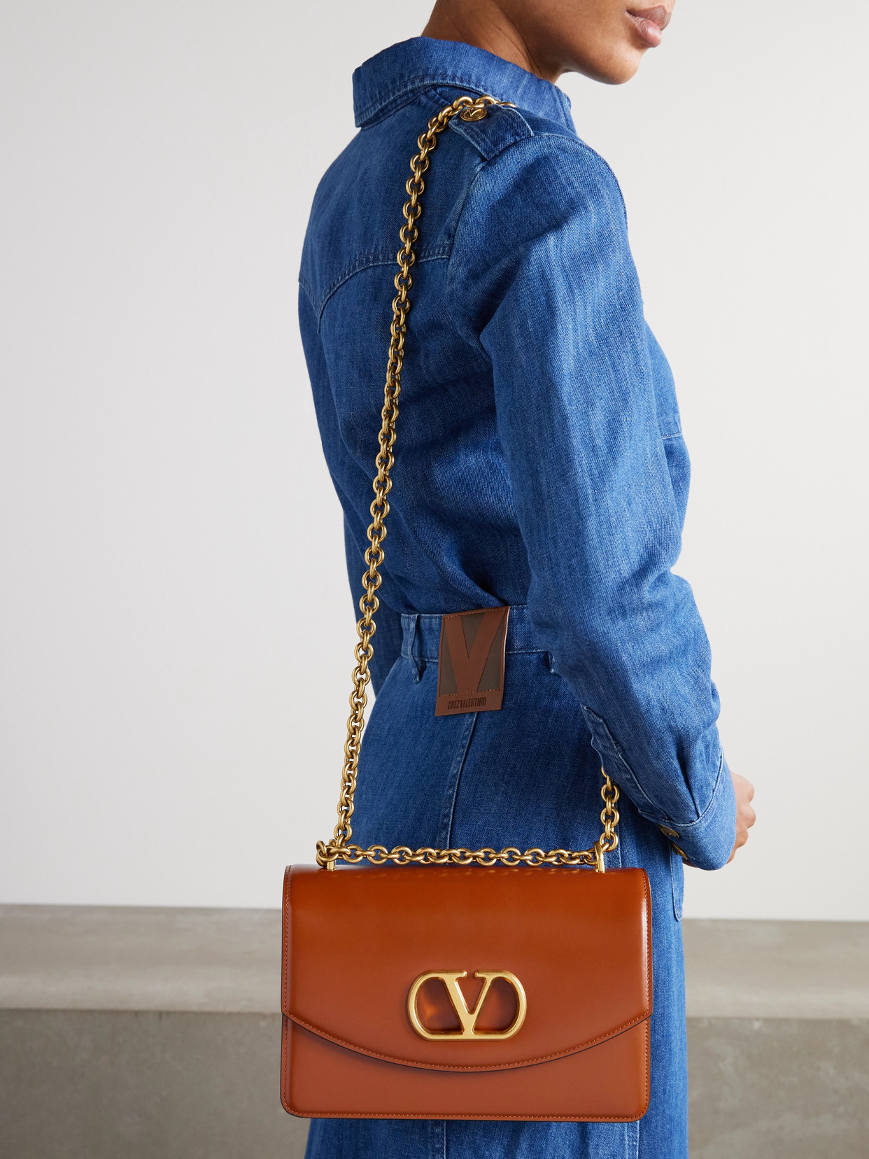 Valentino Cognac Leather Shoulder Bag In Brown
