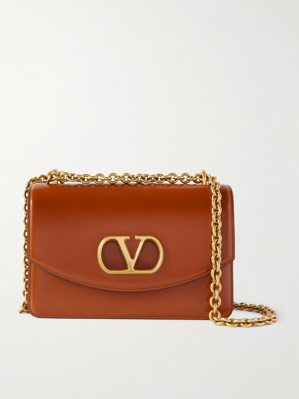 Valentino Cognac Leather Shoulder Bag In Brown