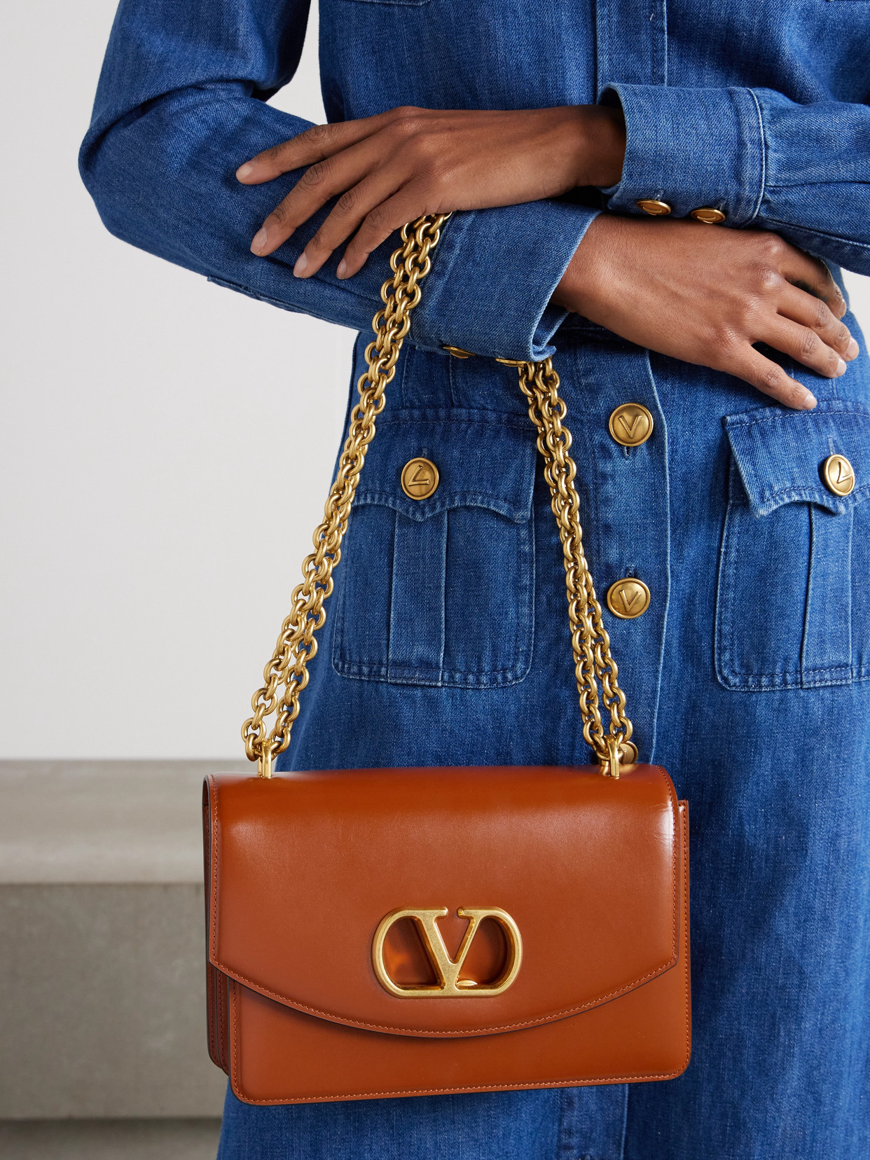 Valentino Cognac Leather Shoulder Bag In Brown