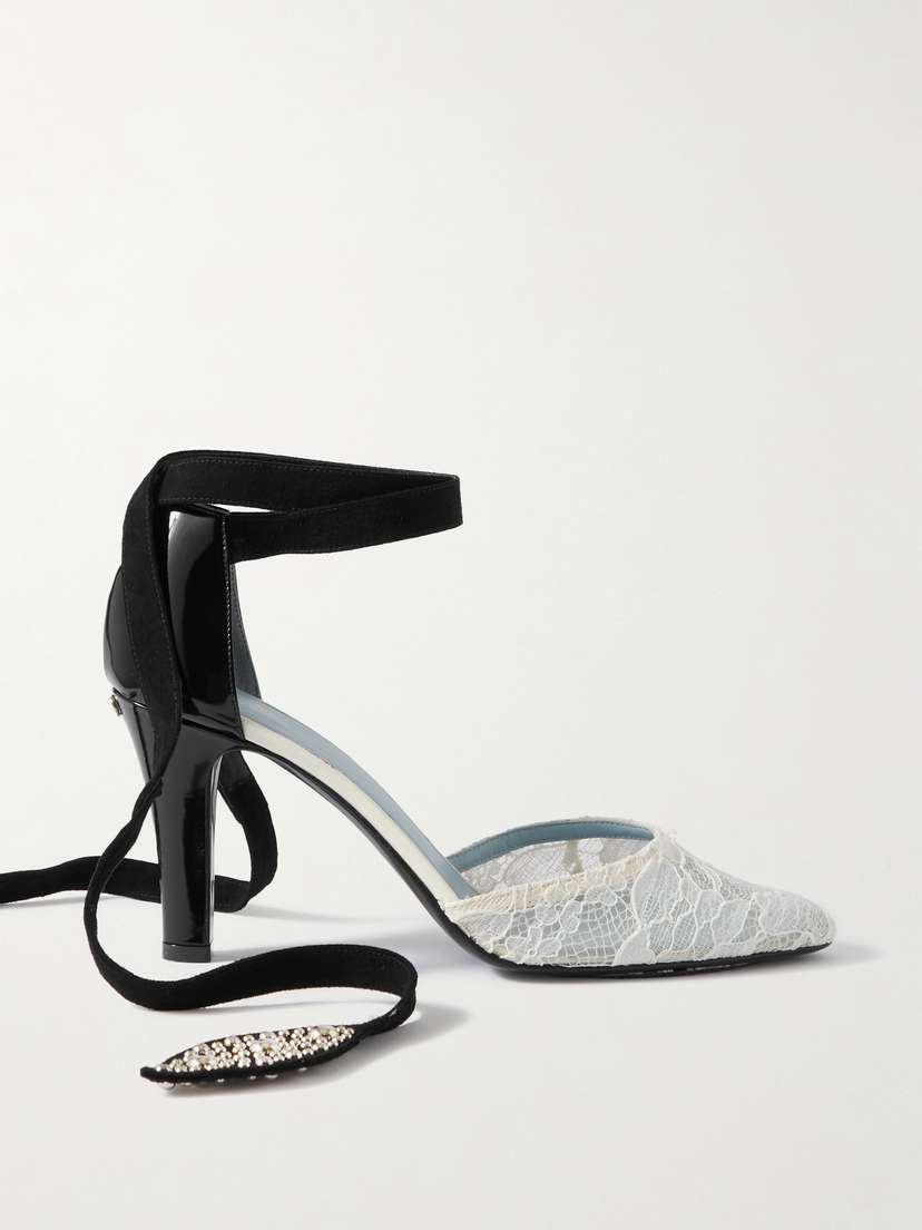 Valentino Garavani 85 Embellished Suede-trimmed Corded Lace And Patent-leather Pumps