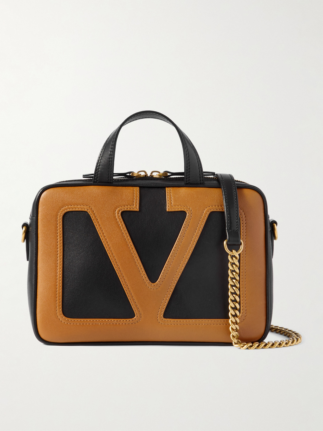 Valentino Garavani Viva Superstar Small Two-tone Leather Shoulder Bag In Black