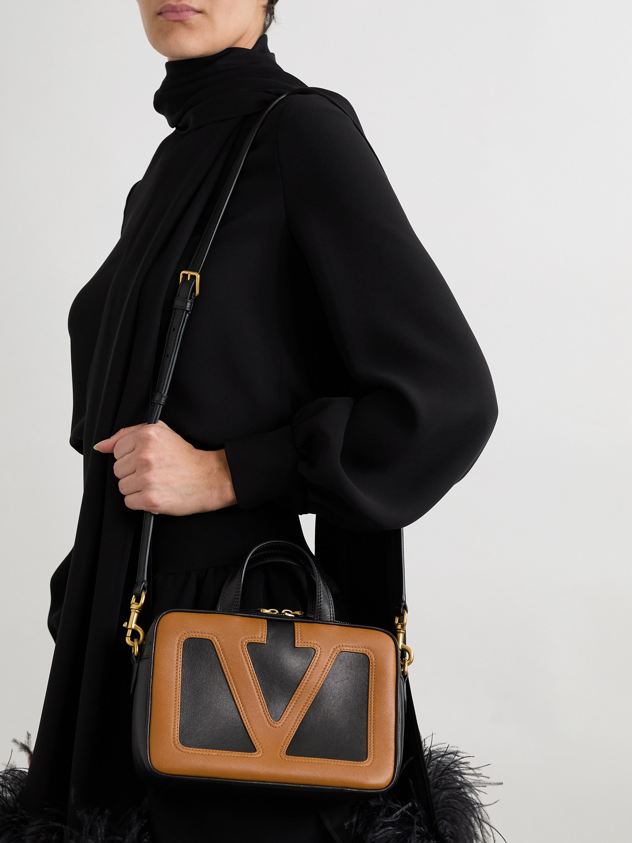 Valentino Viva Superstar Small Two-tone Leather Shoulder Bag In Black