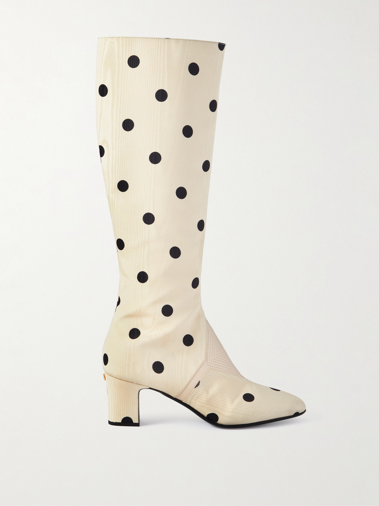 VALENTINO GARAVANI EQUIVOQUE 60 LEATHER-TRIMMED POLKA-DOT MOIRE KNEE BOOTS 