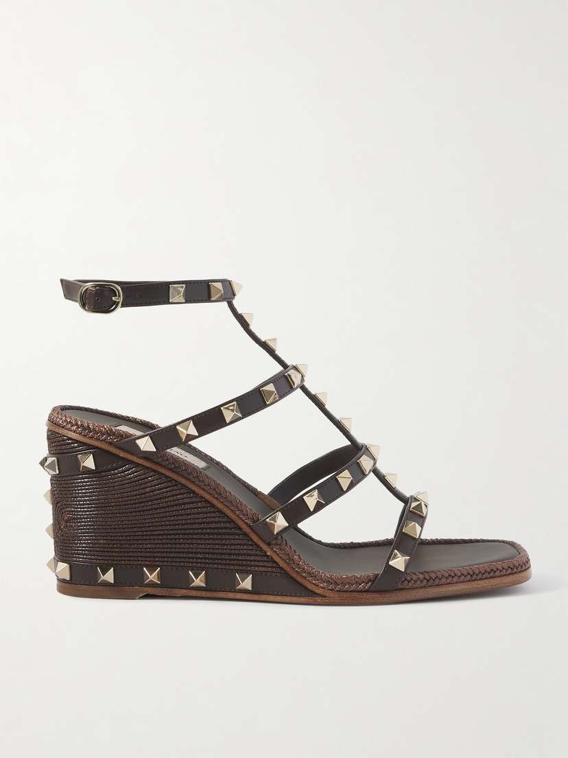Valentino Garavani Rockstud Studded Leather Espadrille Wedge Sandals
