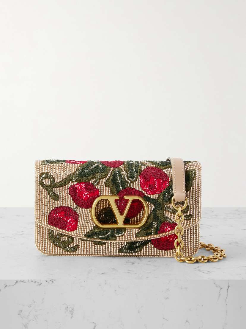 Valentino Garavani Vain Small Beaded Embroidered Leather Clutch