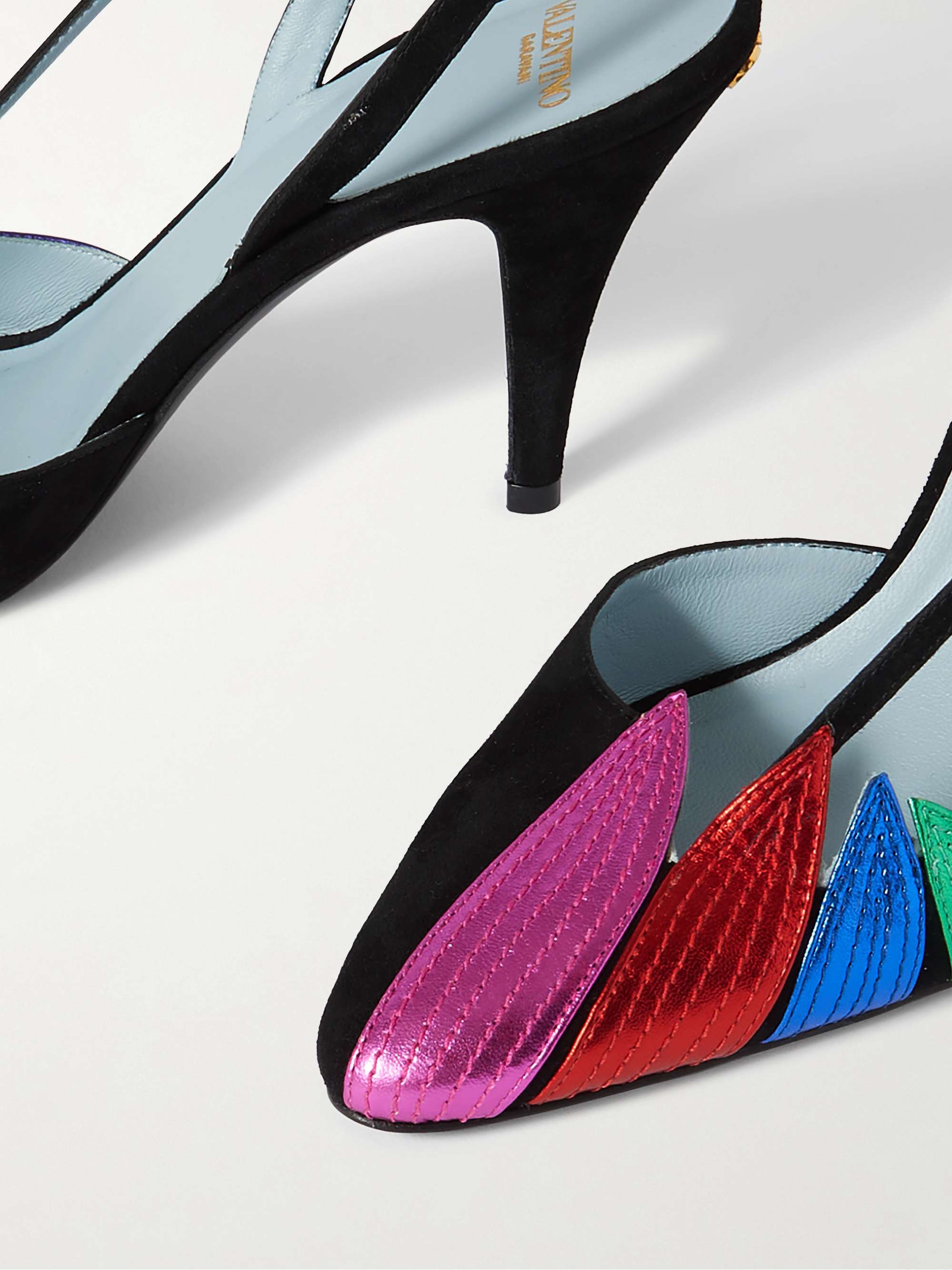 VALENTINO GARAVANI 90 appliquéd metallic leather-trimmed
