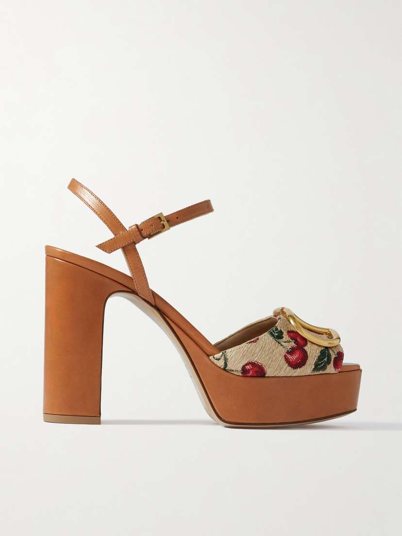 Valentino Garavani Vlogo 115 Embellished Leather And Canvas-jacquard Sandals