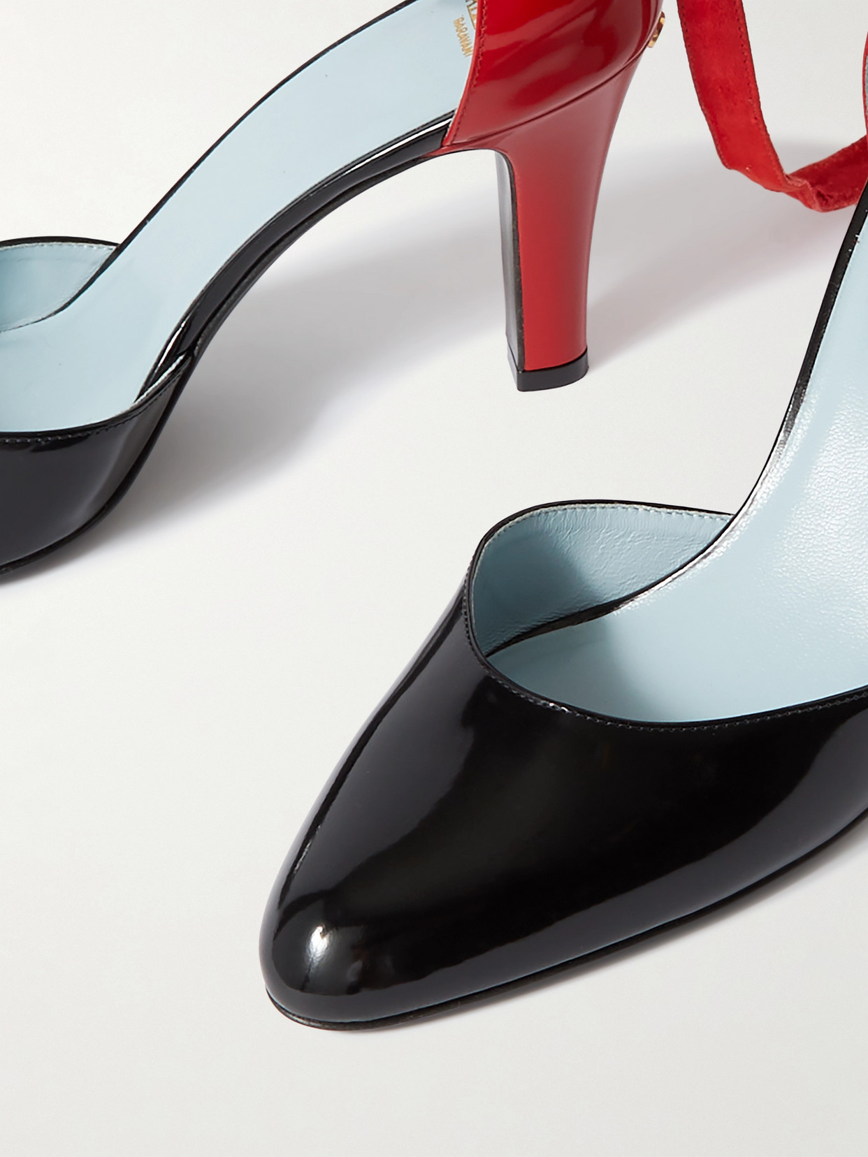 Shop Valentino 85 Embellished Suede-trimmed Patent-leather Pumps In Black