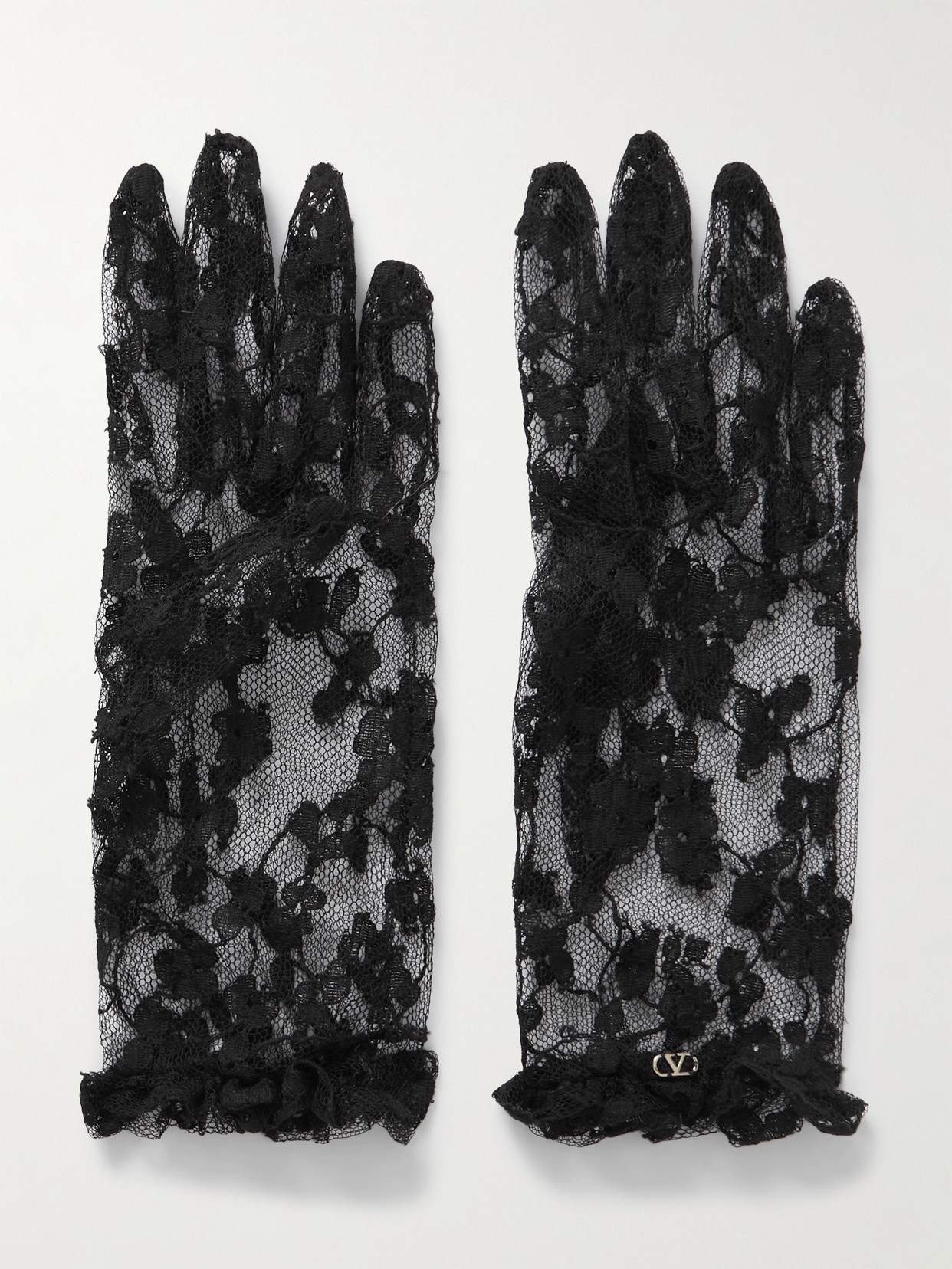 Valentino Garavani Floral-lace Gloves In Black