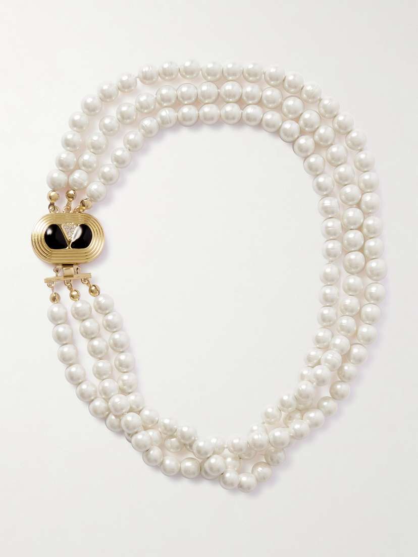 Valentino Garavani Ovalette Gold-tone, Crystal, Enamel And Faux Pearl Necklace