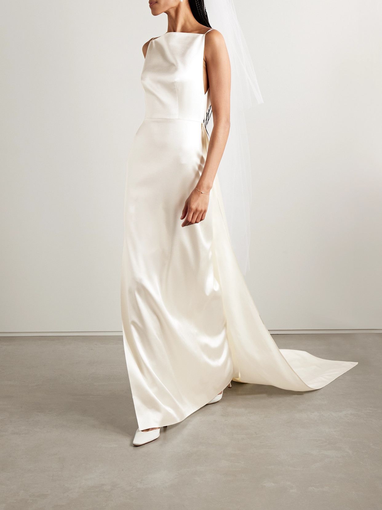 Danielle Frankel Emerson Silk And Wool-blend Satin Gown In White