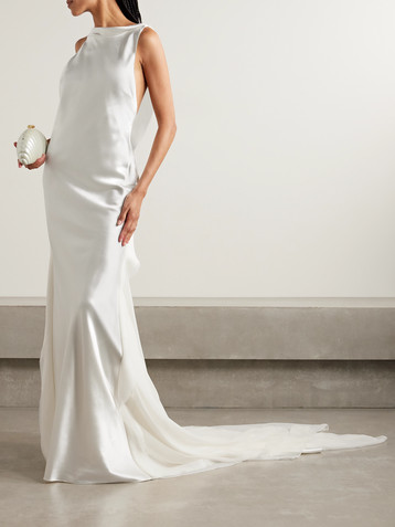 Danielle Frankel Arlo open-back silk chiffon-trimmed silk and wool-blend satin gown