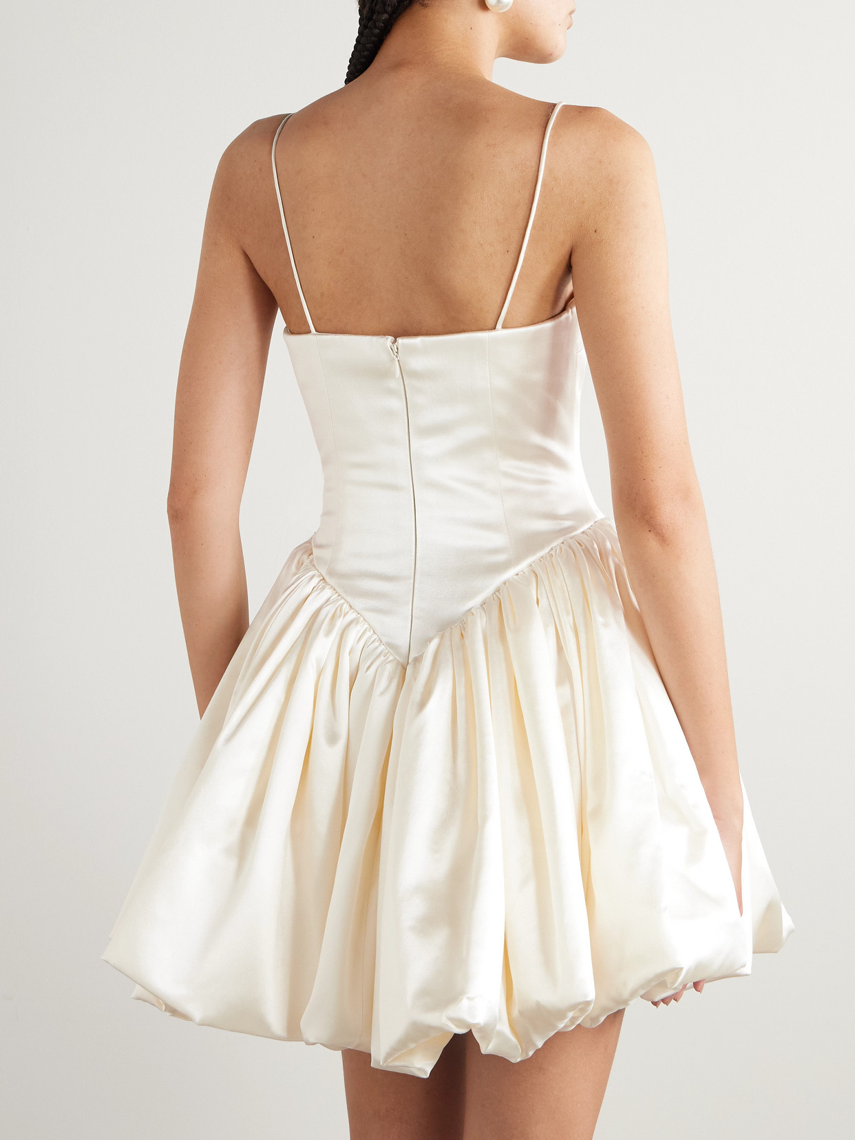 Danielle Frankel Bridie Gathered Silk And Wool-blend Satin Bustier Mini Dress