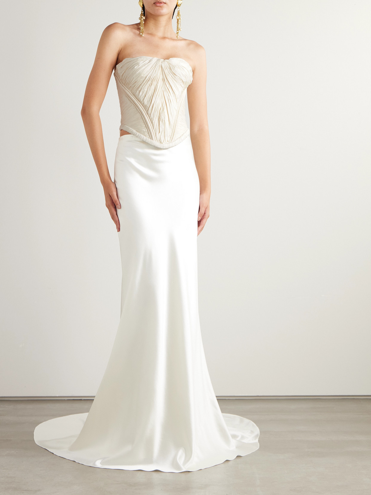 Danielle Frankel Priscilla Strapless Gathered Taffeta Bustier Top In Neutral