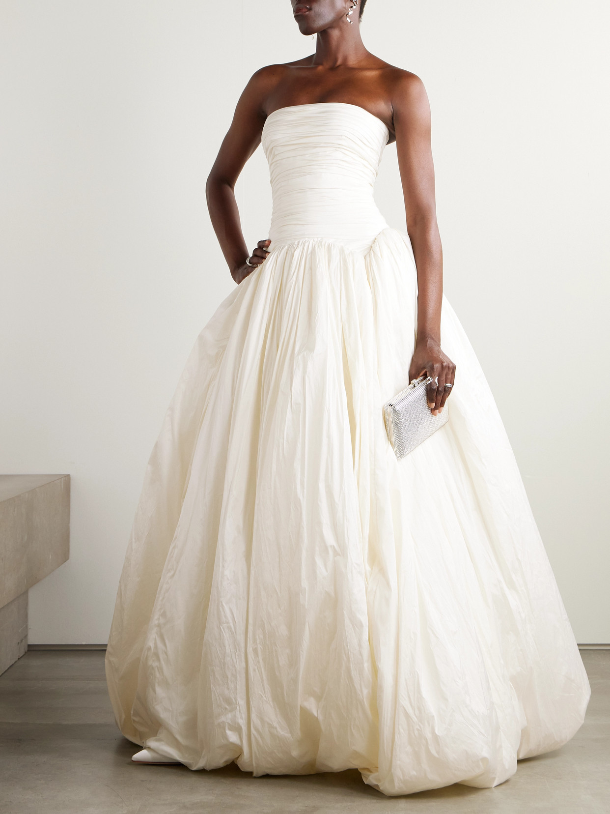 Danielle Frankel Drew Strapless Taffeta Gown In White