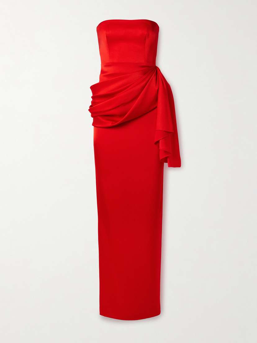 Alex Perry Strapless Draped Satin-crepe Gown