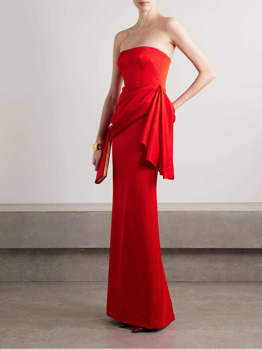 strapless draped satin-crepe gown
