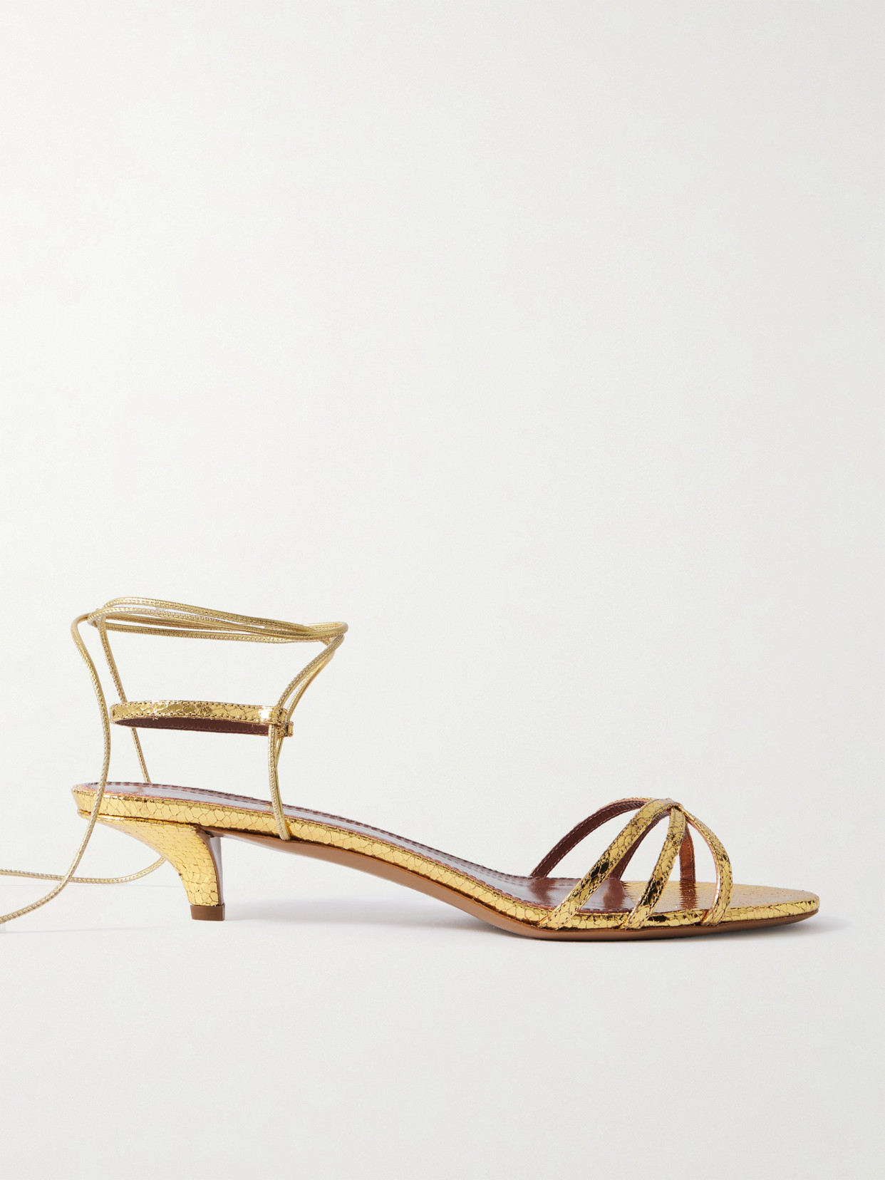 Paris Texas Linda Metallic Snake-effect Leather Sandals In Gold