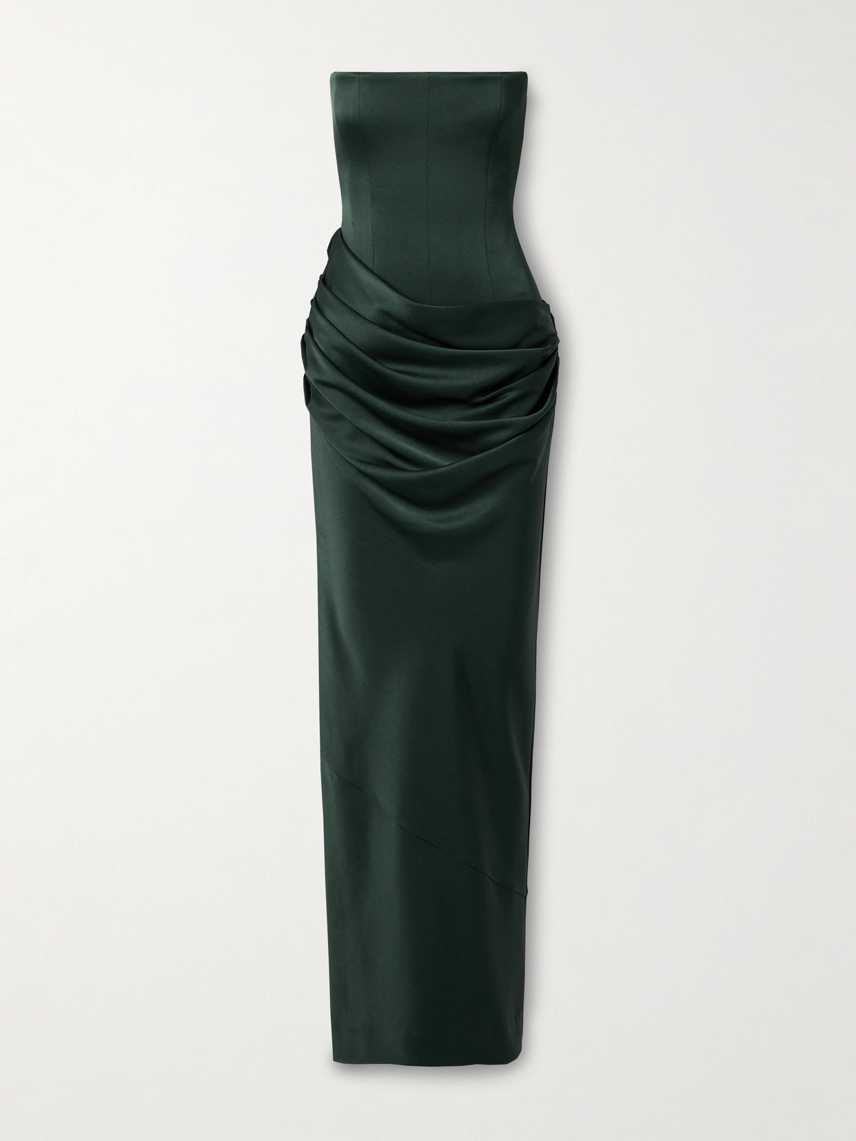 Alex Perry Strapless Draped Satin-crepe Gown In Green