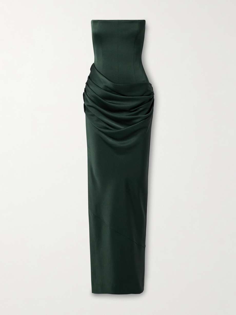 strapless draped satin-crepe gown
