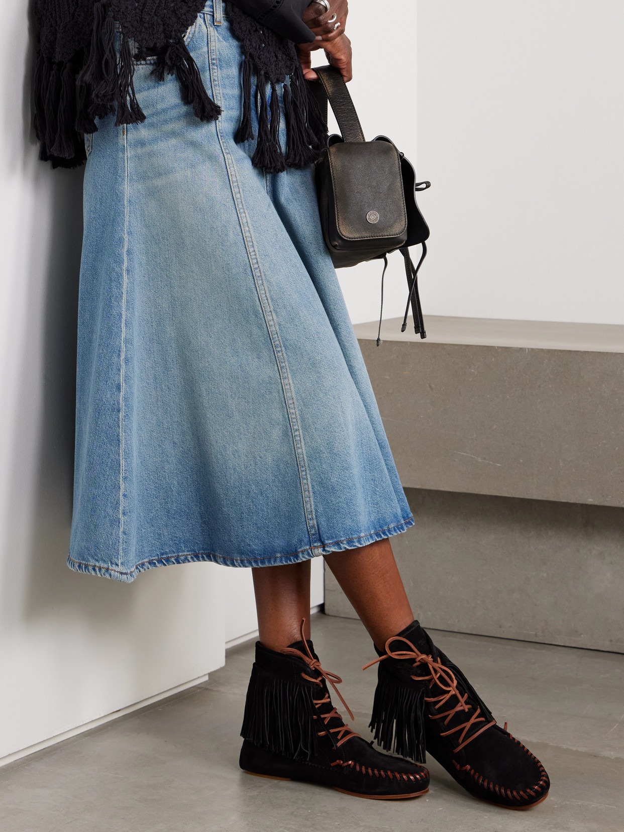 PARIS TEXAS INDIANA FRINGED SUEDE ANKLE BOOTS