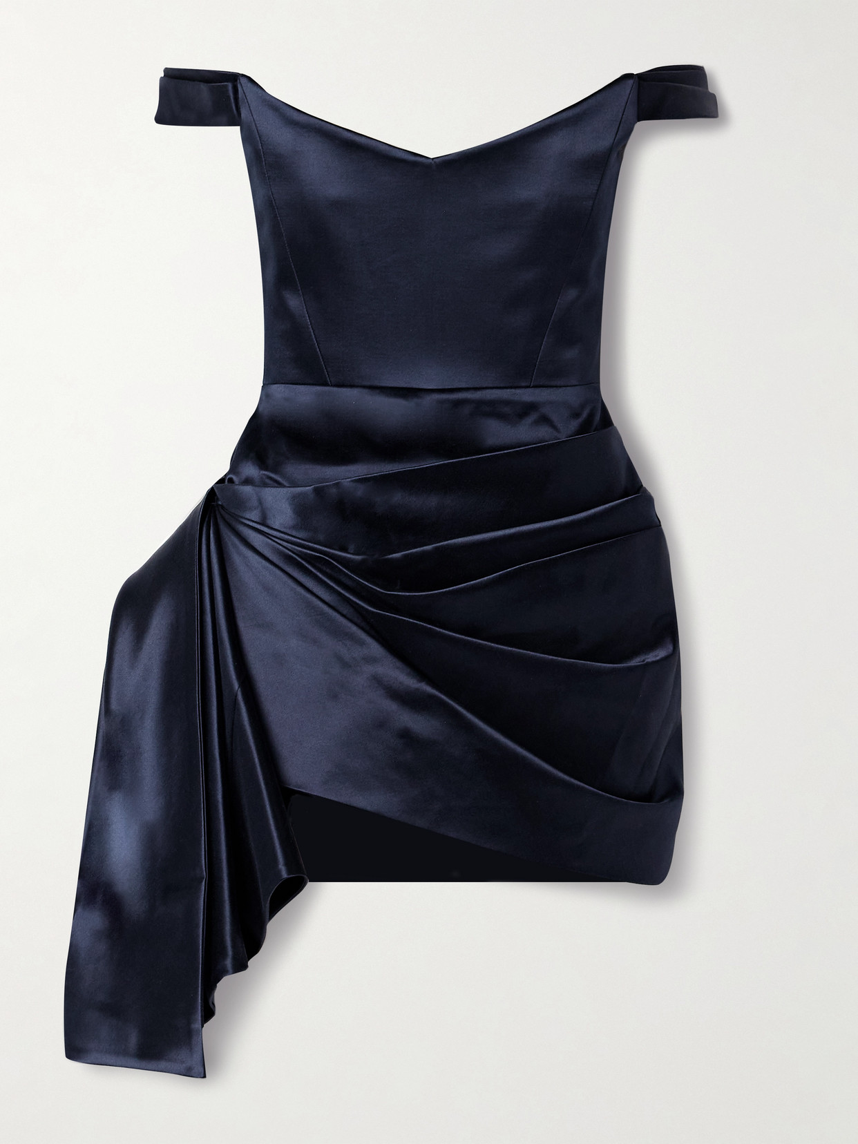 Alex Perry Off-the-shoulder Draped Cotton And Silk-blend Duchesse-satin Mini Dress In Blue
