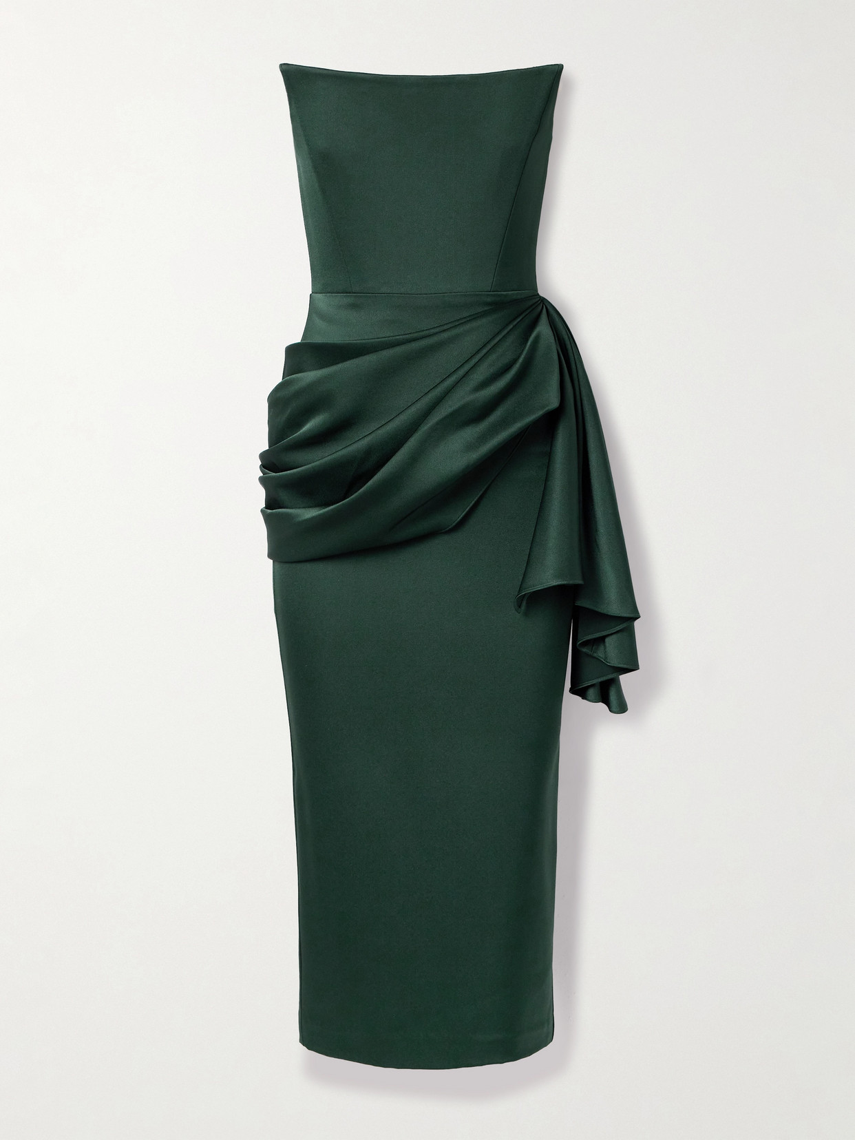 Alex Perry Strapless Draped Satin-crepe Midi Dress In Green