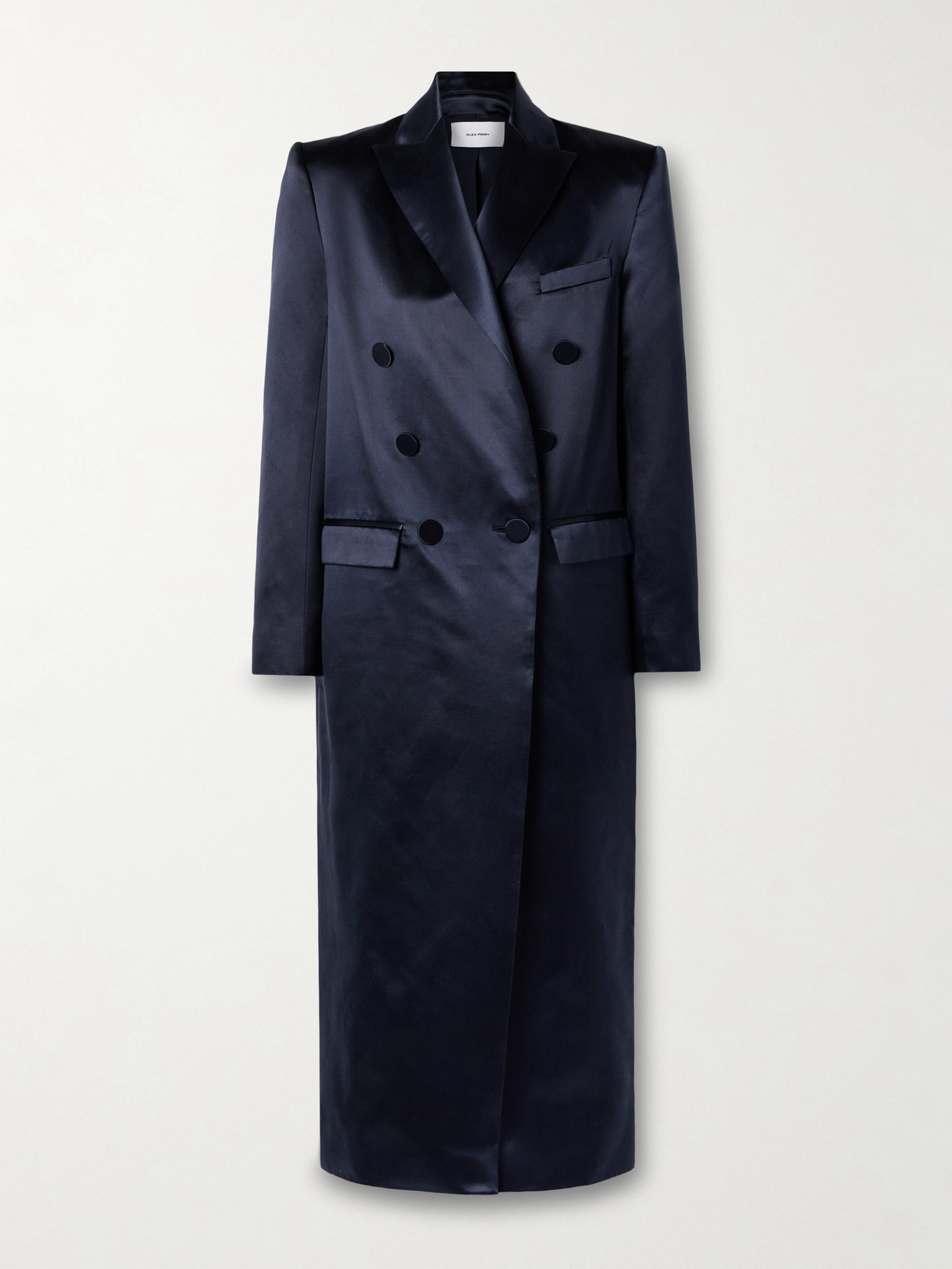 Alex Perry Double-breasted Cotton And Silk-blend Satin Coat In Blue