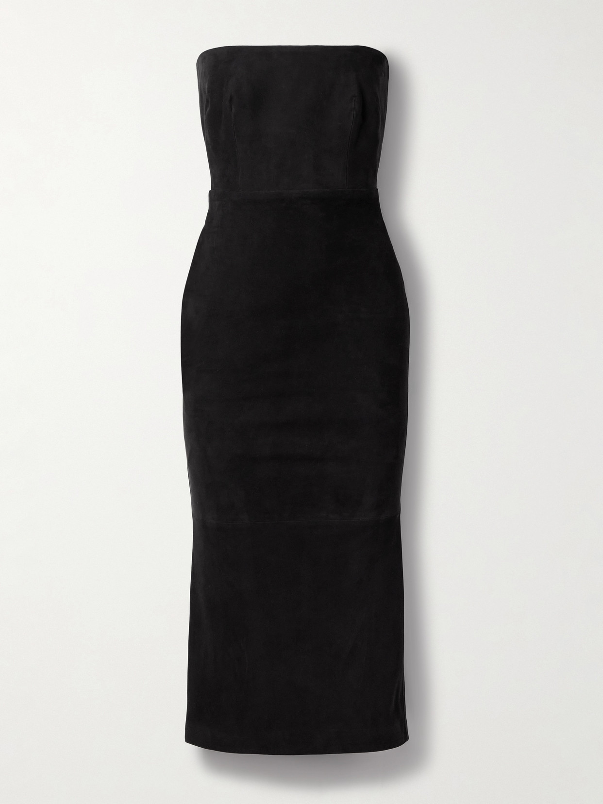 Alex Perry Strapless Suede Midi Dress In Black